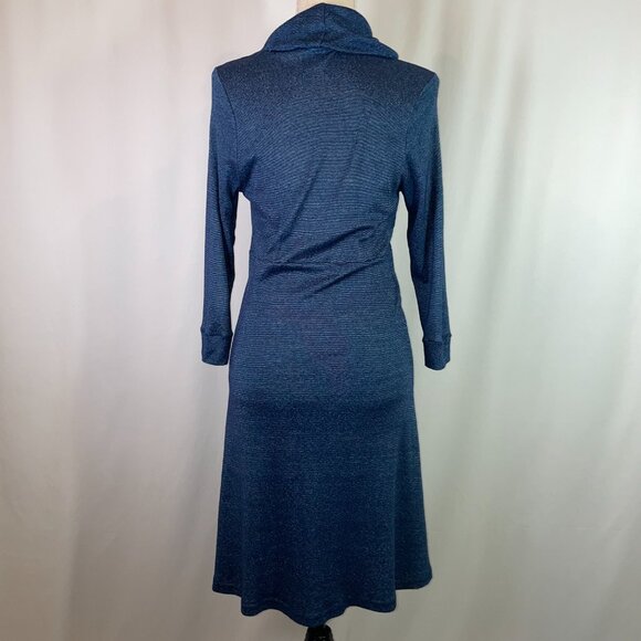 Michael Stars Maternity OS Cowl Neck Dress Blue with Sheen 3/4 Sleeves Fitted - Picture 3 of 10